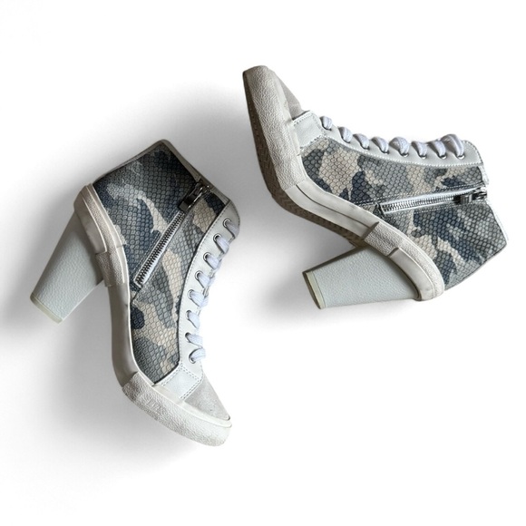 Havana Vintage Camo Star Heeled High Top Sneakers Gray White Lace-Up Shoes 9 - Picture 5 of 14